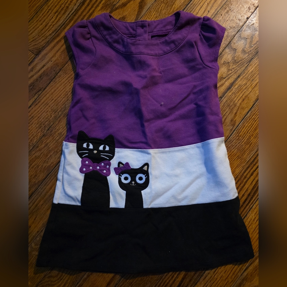 Gymboree Purple Black White Cat Appliqué Dress